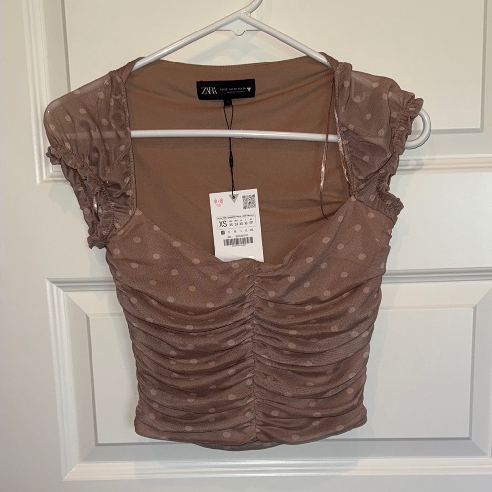 Zara Pink Ruched Cap Sleeve Blouse